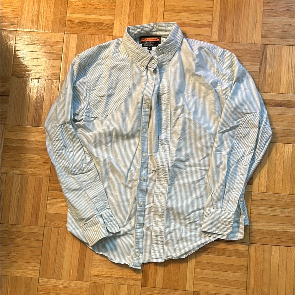 BALL AND BUCK HUNTERS SHIRT GREEN STRIPED OXFORD SZ MEDIUM